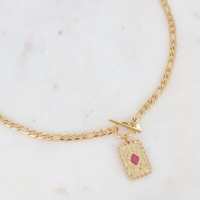 Goldene Cardi-Halskette mit rosa Achatstein