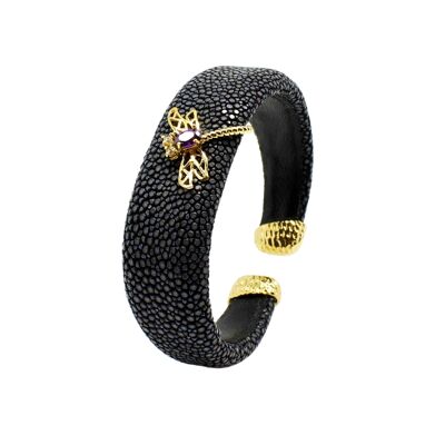 Dragonfly bracelet in black Galuchat