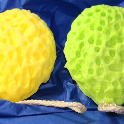 Bath sponge with cord