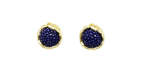 Pendientes Boton en Galuchat azul royal