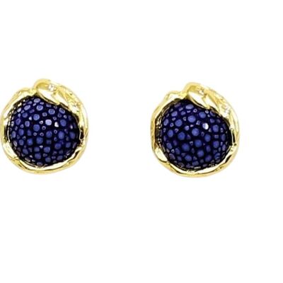 Button earrings in galuchat royal blue