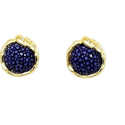 Boucles d'oreilles bouton en galuchat bleu roi