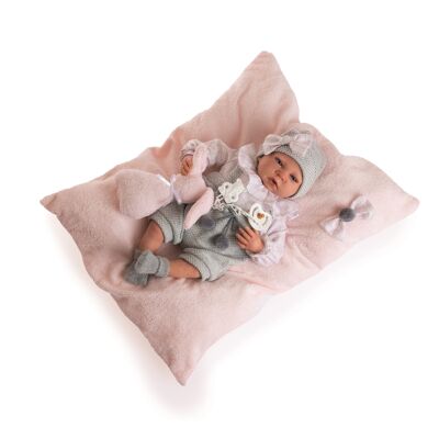 REBORN GRAY RABBIT OVERALL WITH PLUSH AND PILLOW REF: 8208-22