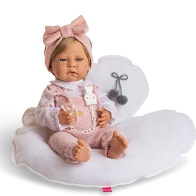 NEW BORN GIRL WHITE HEART PILLOW AND PINK WOOL OVERALLS PINK PLUMETI SHIRT REF: 8107-22