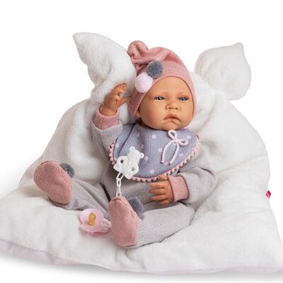 New born niña almohada blanca y pijama gris lana con babero ref: 8108-22
