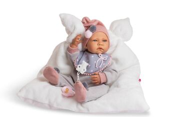 PYJAMA NEW BORN GIRL COUSSIN BLANC ET LAINE GRIS AVEC BAVOIR REF: 8108-22