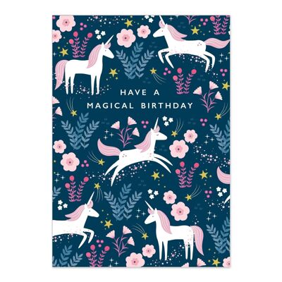 Tarjetas de cumpleaños | Tarjeta de cumpleaños mágica | patrón de unicornio