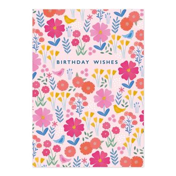Cartes d'anniversaire | Carte de souhaits d'anniversaire | Joli motif floral rose 1