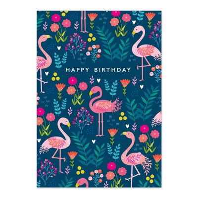 Geburtstagskarten | Alles Gute zum Geburtstagskarte | Buntes Flamingo-Muster