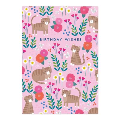 Birthday Card |  Happy Birthday Card | Pink patterned Cats Card