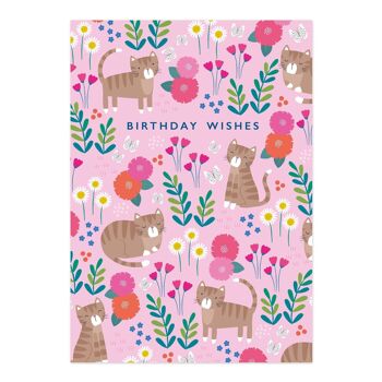 Carte d'anniversaire | Carte joyeux anniversaire | Carte Chats roses à motifs 1