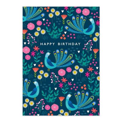 Cartes d'anniversaire | Joyeux anniversaire | Carte à motifs de paon coloré