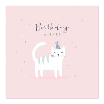 Carte d'anniversaire | Souhaits d'anniversaire | Carte chat rose chapeau de fête 1
