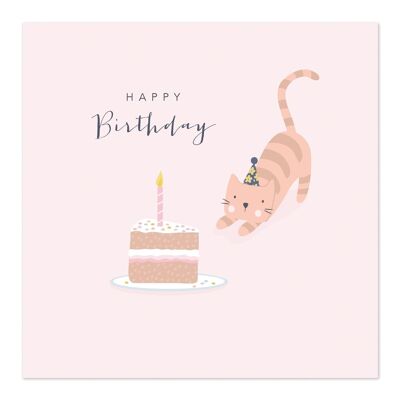 Geburtstagskarte | Alles Gute zum Geburtstagskarte | Weibliche Karte | Katze und Geburtstagstorte
