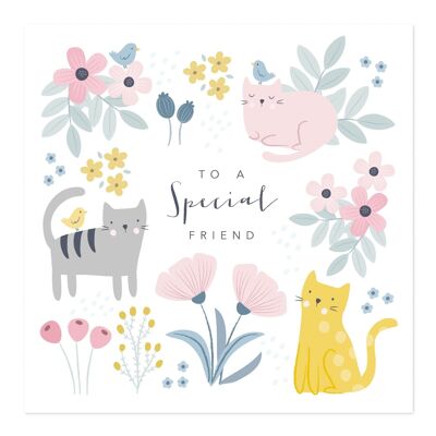 Tarjeta de felicitaciones | Tarjeta de cumpleaños | Tarjeta de ocasión | Tarjeta de amigo especial | bonitos gatos y flores