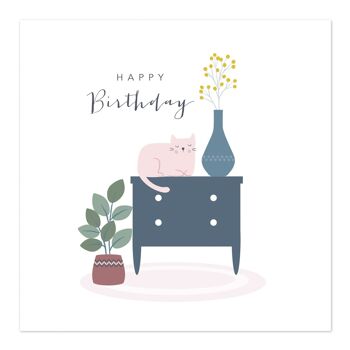 Carte d'anniversaire | Joyeux anniversaire | Carte Chat dormant sur une commode 1