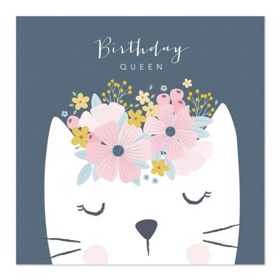 Carte d'anniversaire | Souhaits d'anniversaire | Chat avec couronne florale