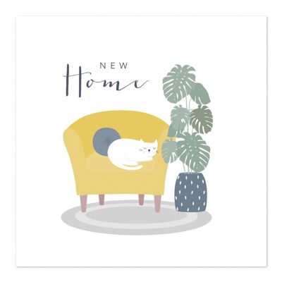 Greetings Card | New Home Card | Cat with chair and plant