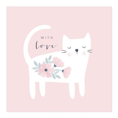 Carte de voeux | Carte d'occasion | Avec carte d'amour | Chat fleuri rose