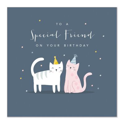 Tarjeta de cumpleaños | Tarjeta de amigo especial | Gatos divertidos con sombreros de fiesta