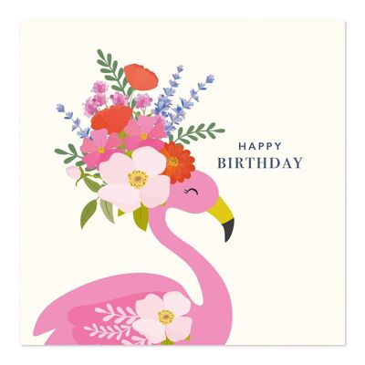 Biglietto di compleanno | Buon compleanno | Carta di fiori di fenicottero rosa