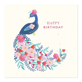 Carte d'anniversaire | Carte joyeux anniversaire | Paon floral 1