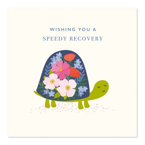 Greetings Card | Get Well Soon Card | Speedy Recovery | Pretty Floral Tortoise