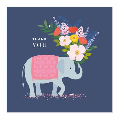 Biglietto di auguri | Biglietto di ringraziamento | Elefante che porta fiori