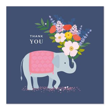 Carte de voeux | Carte de remerciement | Éléphant portant des fleurs 1