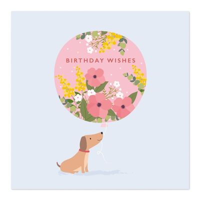 Biglietto di compleanno | Buon compleanno | Cane con biglietto di compleanno a palloncino