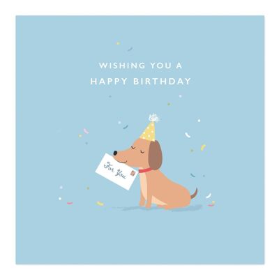Geburtstagskarte | Alles Gute zum Geburtstag | Wursthund mit Geburtstagskarte