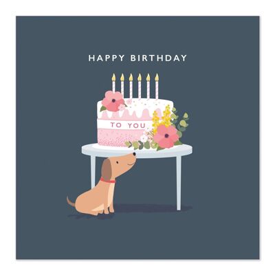 Biglietto di compleanno | Buon compleanno | Carta di cane e torta