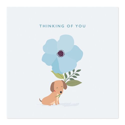 Greetings Card | Thinking of You Card | Little Dog with Big Flower Card