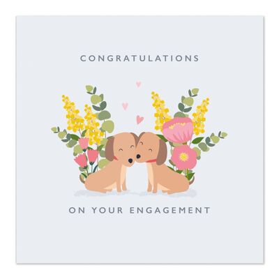 Grußkarte | Verlobungskarte | Glückliche Verlobung | Herzlichen Glückwunsch | Hunde mit Blumenkarte