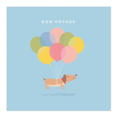 Grußkarte | Karte verlassen | Gute Reise | Hund mit Luftballons