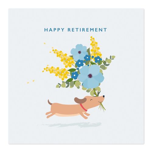 Greetings Card | Retirement Card | Happy Retirement | Dog with Flowers Card