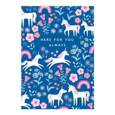 Greetings Card | Sentiment Card | Here for you Always | Unicorn Pair Blue Patterned Card