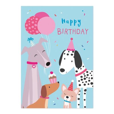 Geburtstagskarte | Kinderkarte | Mädchen Geburtstagskarte | Nette Geburtstagshunde