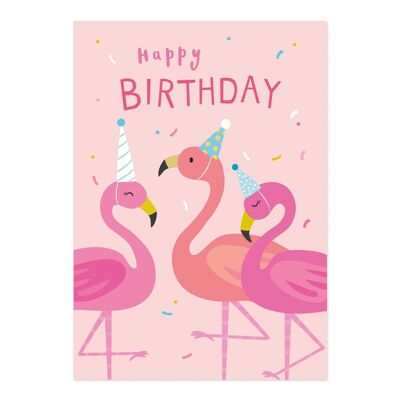 Tarjeta de cumpleaños | Tarjeta de cumpleaños para niños | Tarjeta de cumpleaños para niña con flamencos rosados