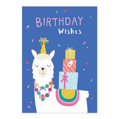 Geburtstagskarte | Alles Gute zum Geburtstagskarte | Kinderkarte | Lama-Mädchen-blaue Karte