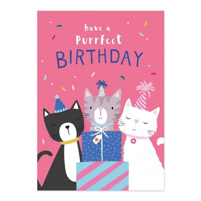 Biglietto di compleanno | Buon compleanno | Carta bambini | Scheda della ragazza dei gatti svegli