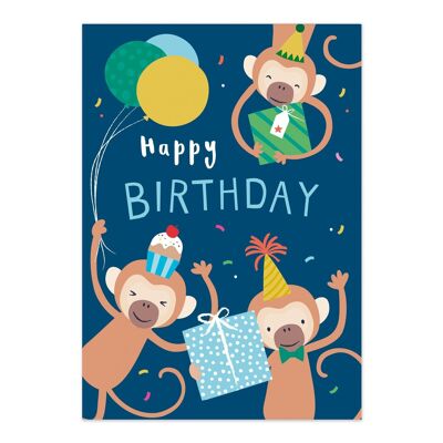 Biglietto di compleanno | Buon compleanno | Carta bambini | Biglietto di auguri per il compleanno di Silly Monkeys Boy