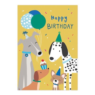 Biglietto di compleanno | Carta di buon compleanno | Carta bambini | Carta gialla del ragazzo dei cani