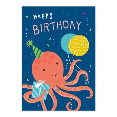 Geburtstagskarte | Alles Gute zum Geburtstag | Kinderkarte | Die Karte des Spaß-Kraken-Jungen