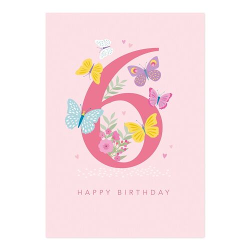 Birthday Card | Age 6 Girl Birthday Card | Pretty Butterfly Children's Card