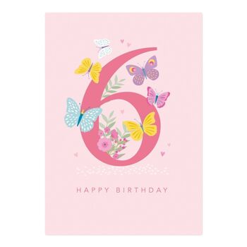 Carte d'anniversaire | Carte d'anniversaire pour fille de 6 ans | Carte pour enfants Joli papillon 1