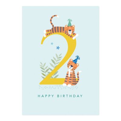 Biglietto di compleanno | Biglietto di compleanno per ragazzo di 2 anni | Carta della tigre