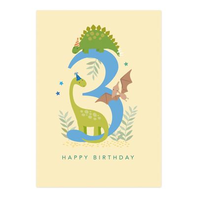 Birthday Card | Age 3 Boy Birthday Card | Dinosaur Children's Card