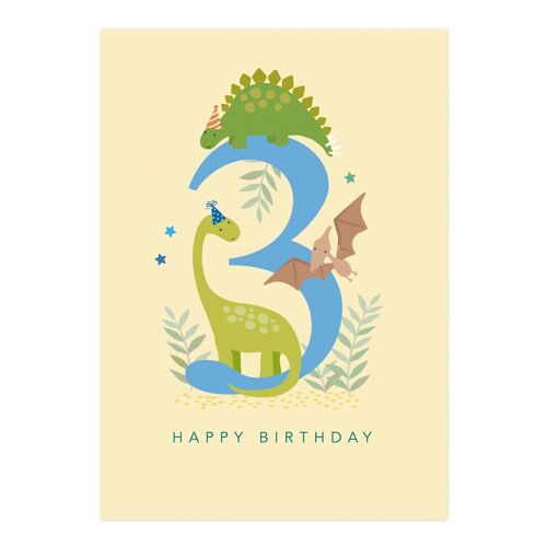 Birthday Card | Age 3 Boy Birthday Card | Dinosaur Children's Card