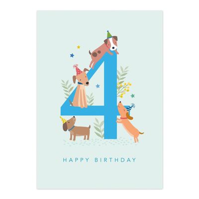 Birthday Card | Age 4 Boy Birthday Card | Dogs Card